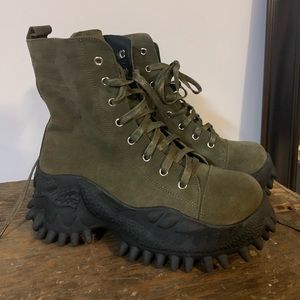 Olive green lace up hiking combat boots